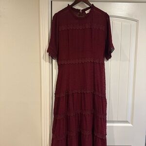Bohme Deep Red Lace Long Sleeve Dress